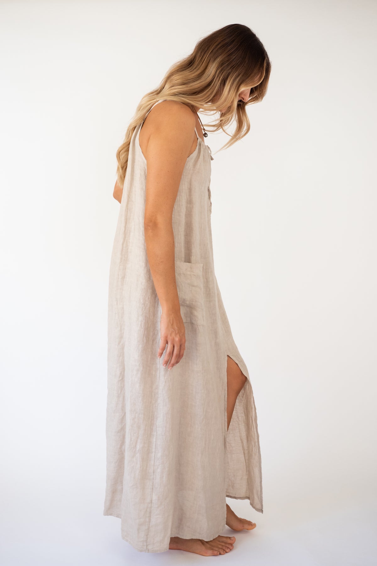 knee length dresses for ladies Stonewashed Linen Women Dress Silvia main image 1